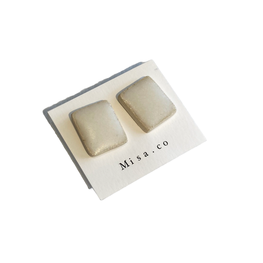 MISA.CO | ‘White Rectangle Ceramic Stud Earrings #18’ | Surgical Stainless Steel Fittings
