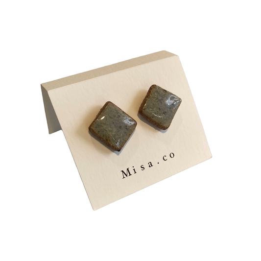 MISA.CO | ‘Blue Rhombus Ceramic Stud Earrings #25’ | Smoke-fired / Glazed / Surgical Stainless Steel Fittings
