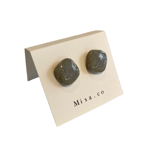 MISA.CO | ‘Glazed Blue Japanese Wild Clay Ceramic Stud Earrings #28’ | Smoke-fired / Surgical Stainless Steel Fittings