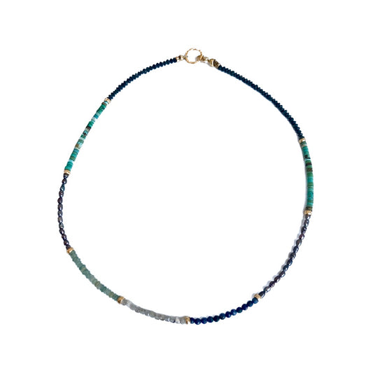 ARTIZ | ‘Semi-precious Stone Necklace’ | Short | Grey pearl / Turquoise