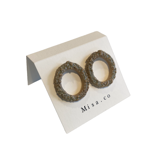 MISA.CO | ‘Rough Loop Ceramic Earrings #2’ | Smoke-fired / Surgical Stainless Steel Fittings