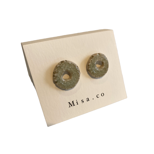 MISA.CO | ‘Glazed Light Blue Ceramic Loop Earrings #30’ | Smoke-fired / Surgical Stainless Steel Fittings