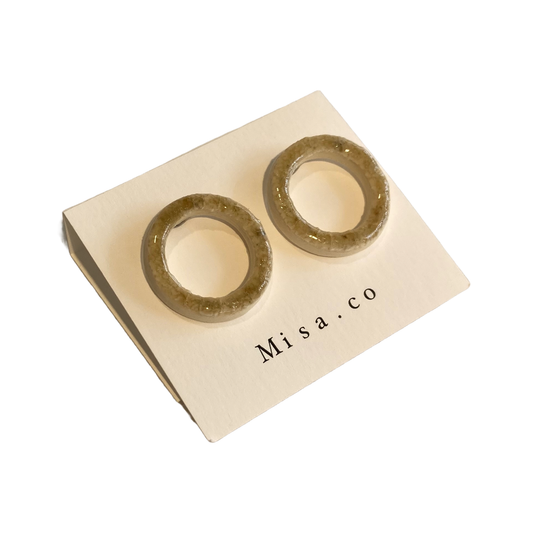MISA.CO | ‘Glazed Ochre Loop Ceramic Earrings #5’ | Smoke-fired / Surgical Stainless Steel Fittings