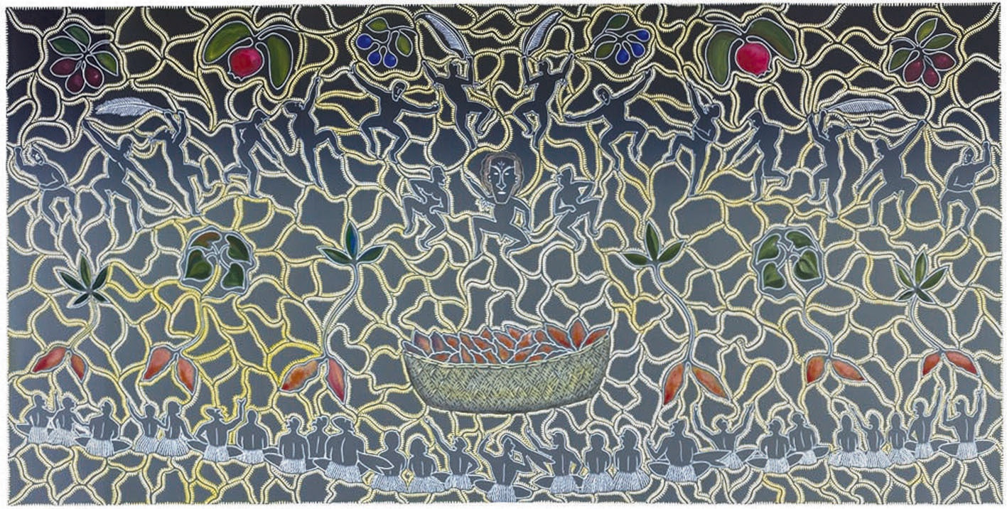 BILLY MISSI | 'Mawan sagulal (Mawa ceremony)' Linocut Print | Hand-Coloured