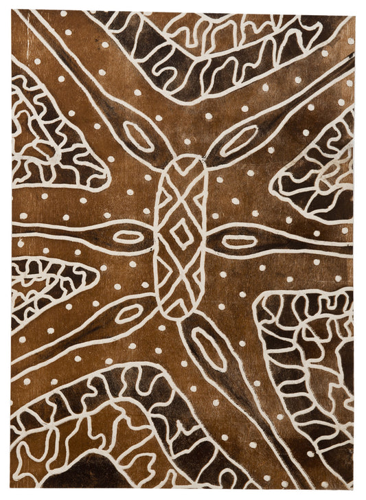 NAPOLEON OUI | 'Rainforest Shield Design Wabarr Gabay-Barra | Hunting for Termites (White Ants) I' | Print / Woodblock on Bark Cloth