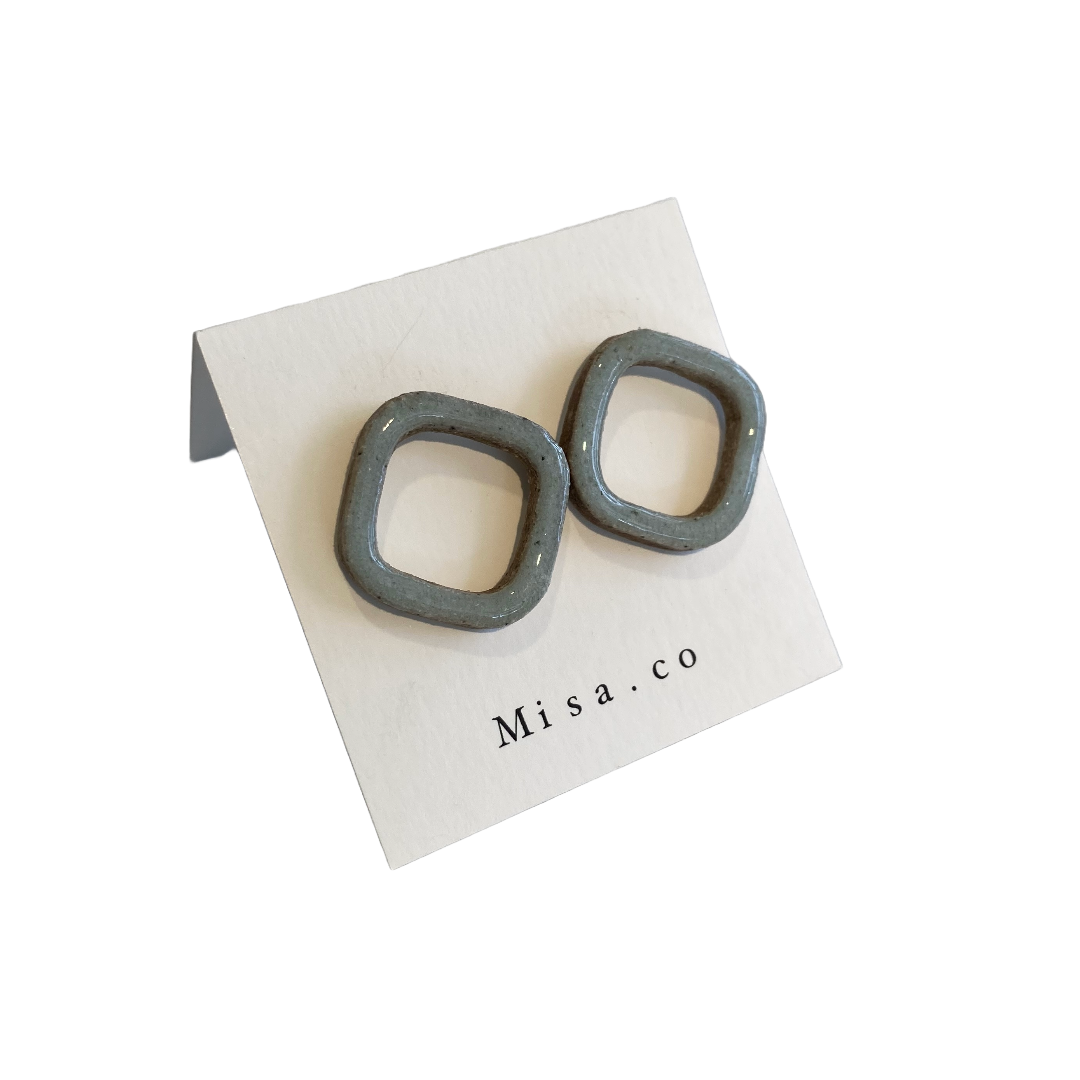 MISA.CO | ‘Blue Rhombus Ceramic Earrings #7’ | Smoke-fired / Surgical Stainless Steel Fittings