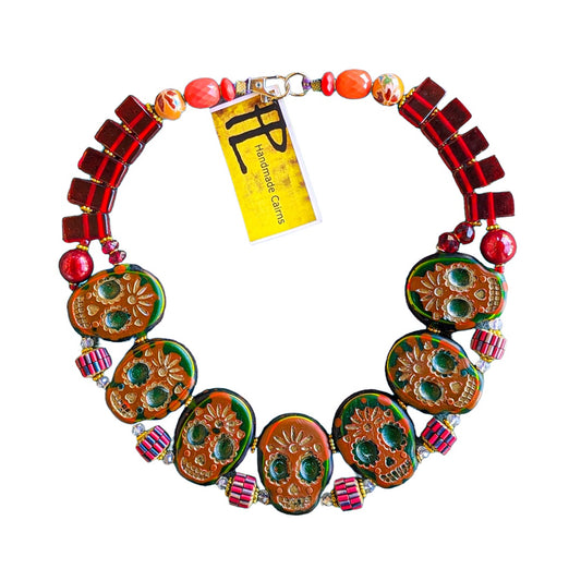PAUL LESTER | 'Red & Green Skulls Necklace' | Mixed media / epoxy resin