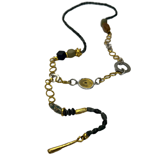 ARTIZ | 'Long Drop Necklace'  | Silver / jade beads / gold plated bronze / hand made charms
