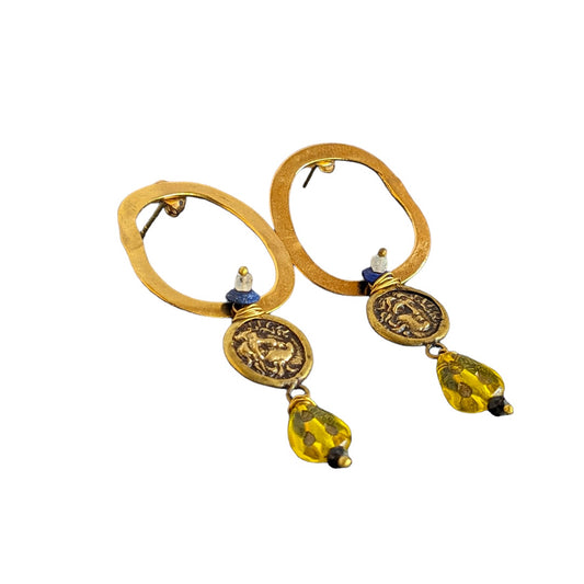 ARTIZ | ‘Yellow Glass Medusa Earrings’ | Bronze