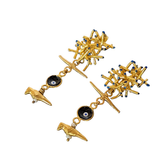 ARTIZ | ‘Bird in the Branches Earrings’ | Bronze / enamel