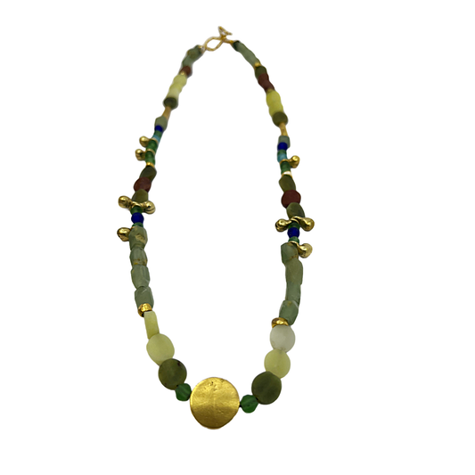 ARTIZ | 'Bronze + Jade Necklace' | Colourful glass beads / gemstones