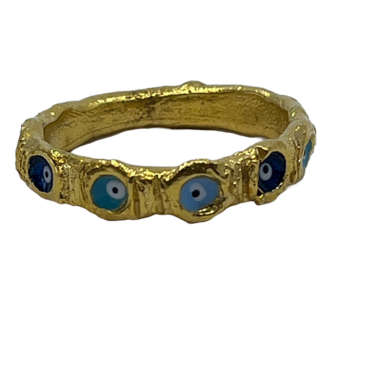 ARTIZ | 'Evil Eye Band Ring' | Blue + white enamel / gold plated bronze
