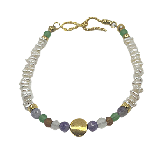 ARTIZ | 'Gold Medallion Bracelet | Pearl / assorted gemstones