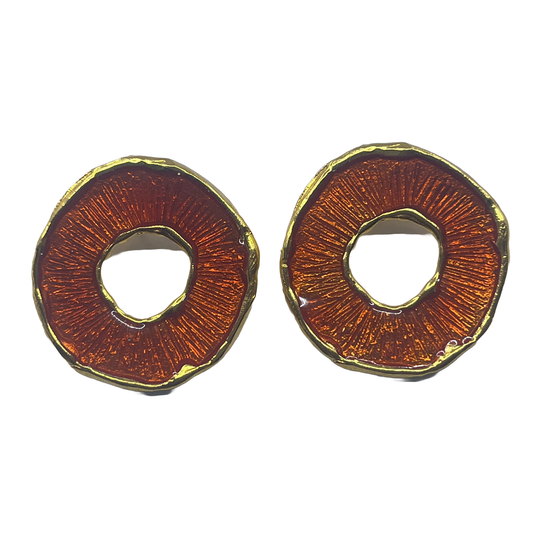 ARTIZ | 'Orange Enamel Donut Earrings' | Gold plated bronze