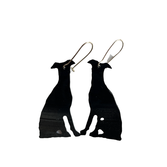 BARBARA DOVER | ‘Whippet (facing forward) earrings’ | Hand-cut vinyl records + sterling silver