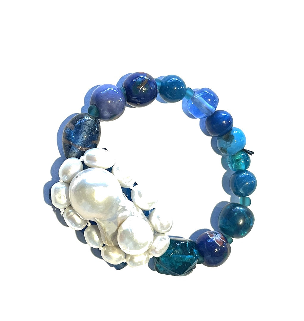 PEARL AND SALTY PLUM | 'Blue' | Mixed media bracelet