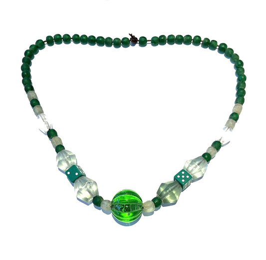 ED KOUMANS | 'Eclectic Necklace IV' | Dice / green glass beads