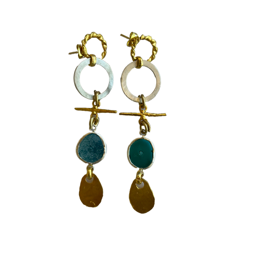 ARTIZ | Bronze + silver Ancient roman glass Earrings' | Gold plated bronze