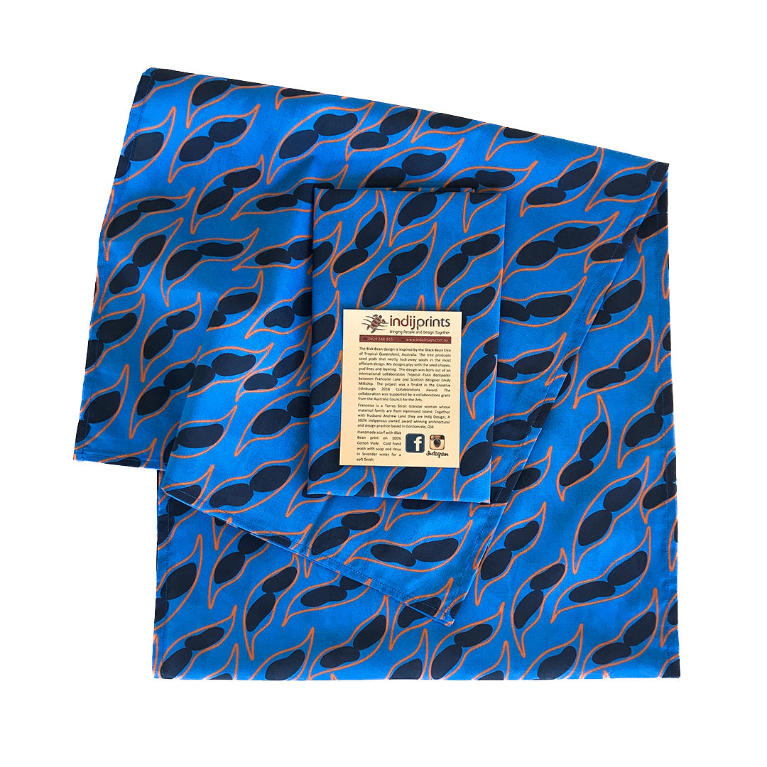 INDIJ DESIGN | 'Blak Bean Scarf' | Cotton Voile / blue + orange + black