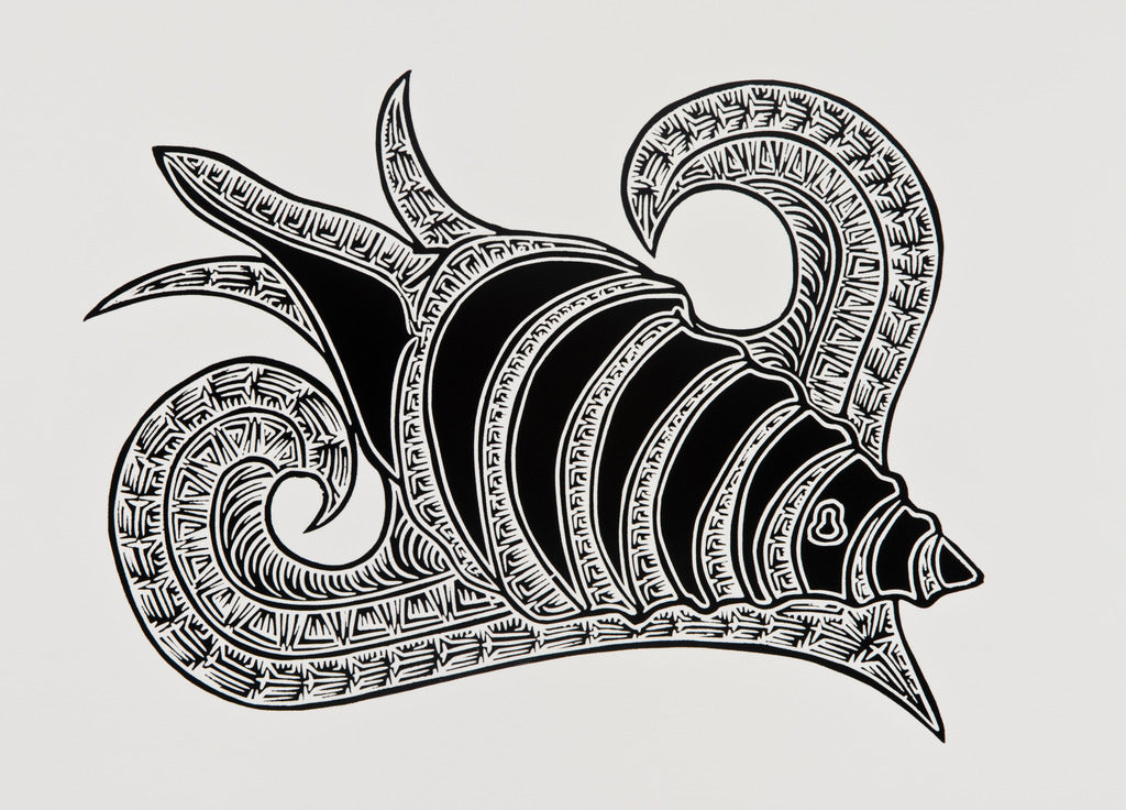 JOEL SAM | 'Bu (trumpet shell)' | Linocut Print