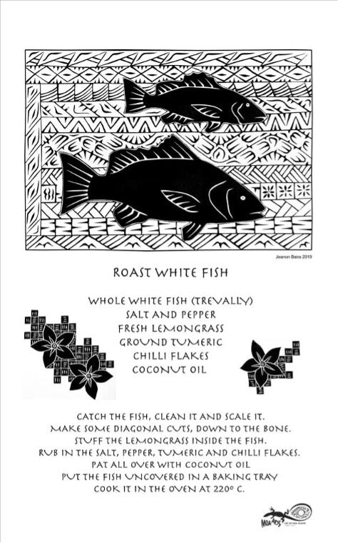 JEANON BAIRA - Moa Arts | 'Roast White Fish' | Tea towel