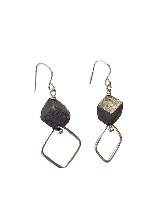 KATE HUNTER | 'Geo cube' earrings | Sterling silver / pyrite stones