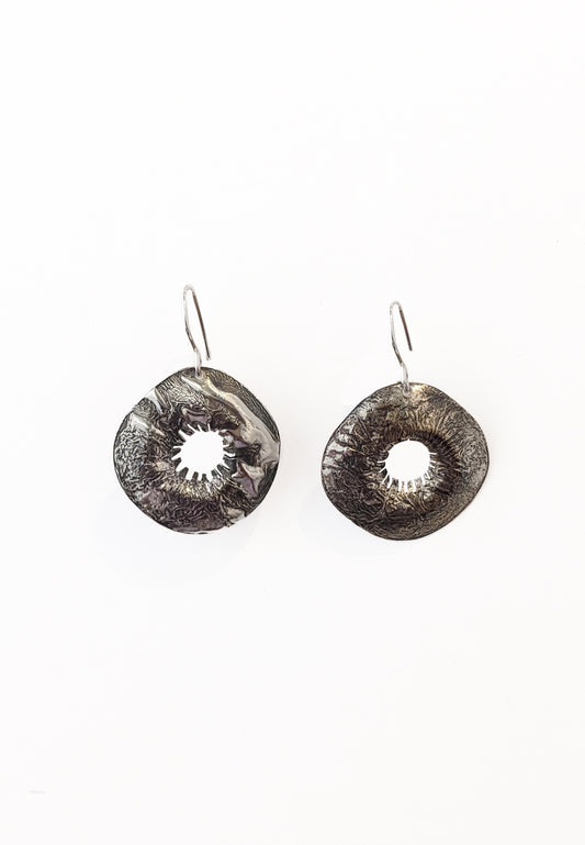 KATE HUNTER | 'Decorative Donut' Earrings | Reticulated silver