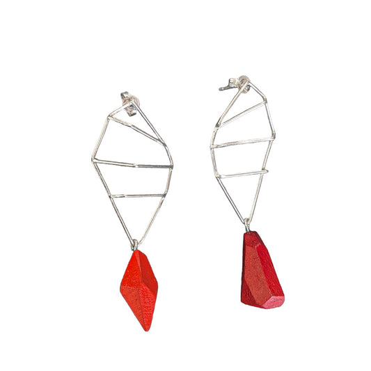 LOIS HAYES DESIGNS | 'Linear Form earrings' | Red | Sterling silver / recycled skirting board wood