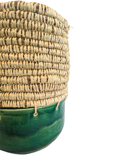 MONIQUE BURKHEAD | ‘Clay + Weave II’ | Ceramic green glaze / natural raffia