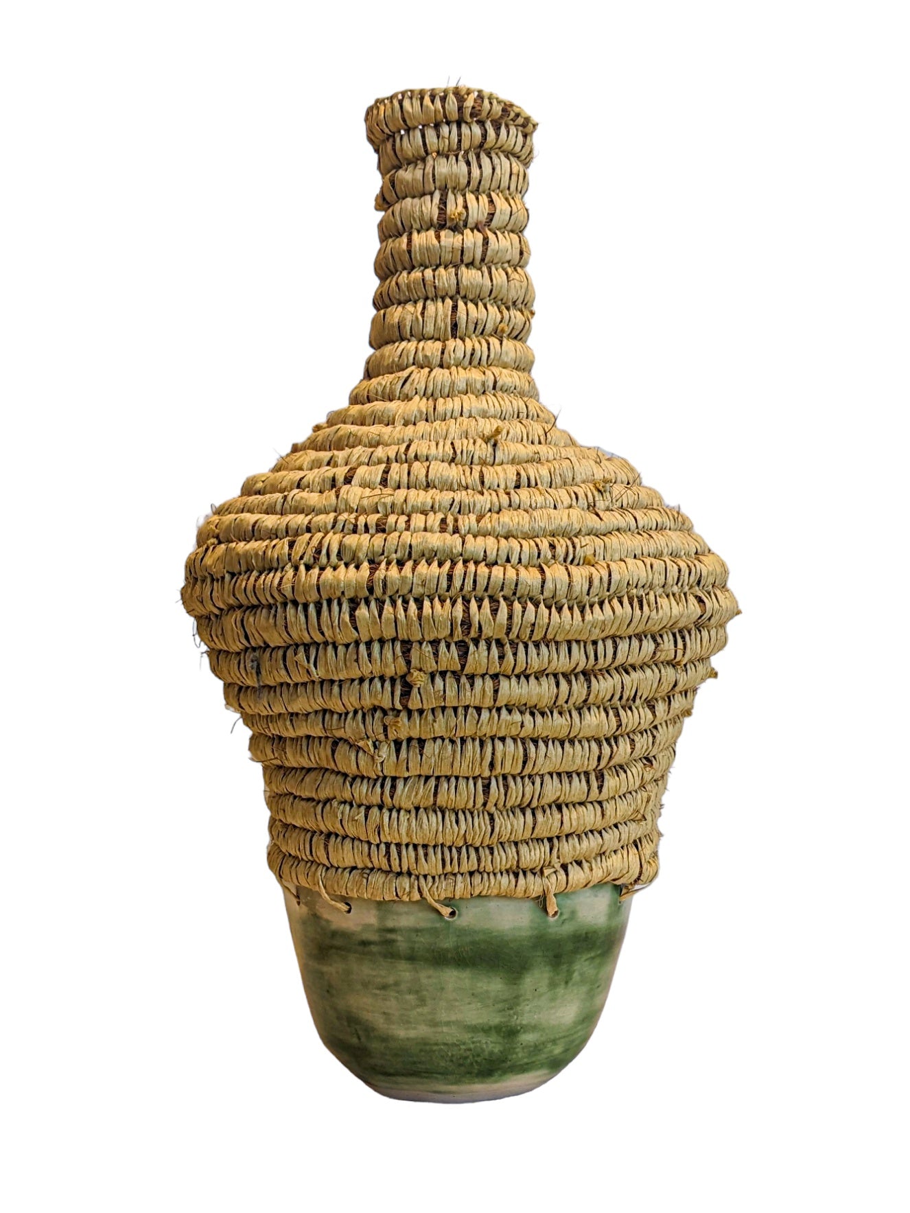 MONIQUE BURKHEAD | ‘Clay + Weave IV’ | Ceramic green glaze / natural raffia