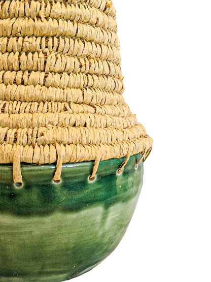 MONIQUE BURKHEAD | ‘Clay + Weave VII’ | Ceramic green glaze / natural raffia