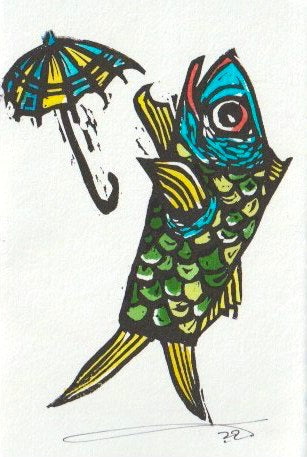 JADE DENNIS | 'My Umbrella' | Gift Card | Hand-coloured linocut