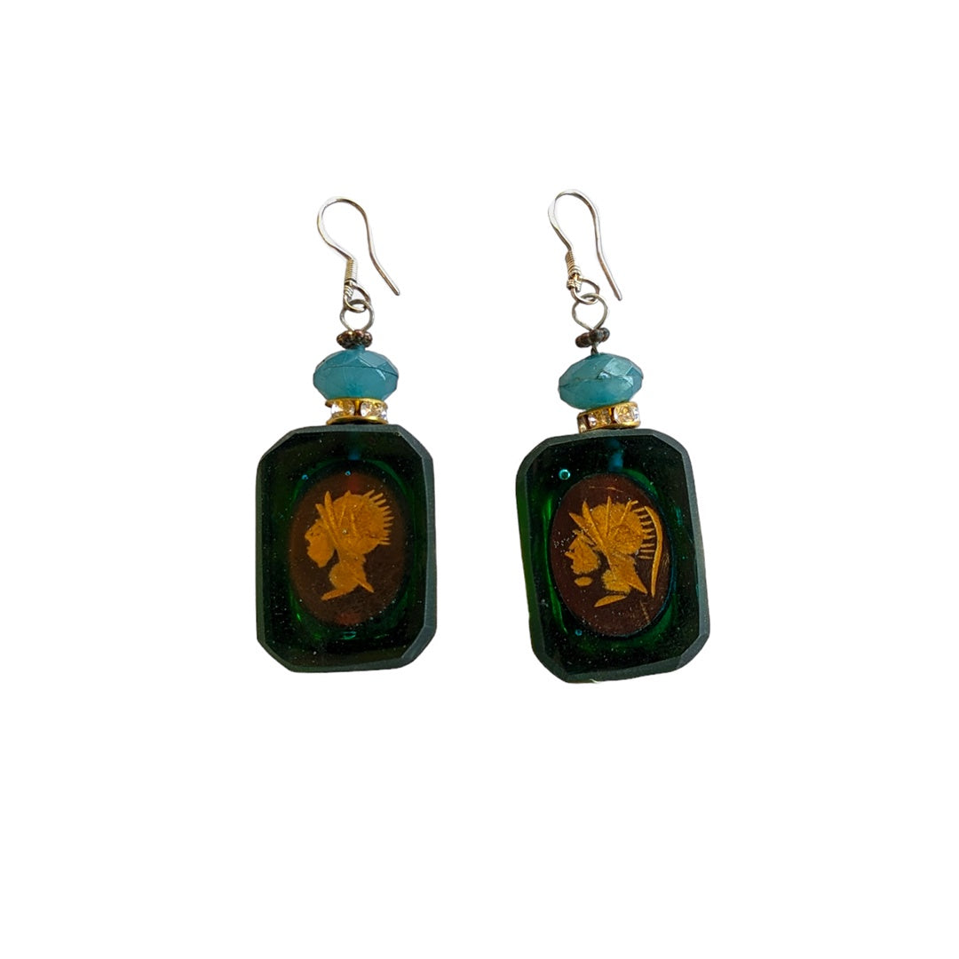 PAUL LESTER | 'Green & Carnelian Intaglio Earrings' | Mixed media / epoxy resin