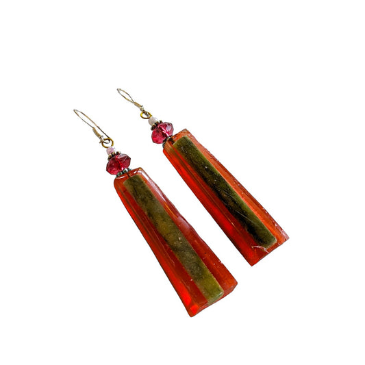 PAUL LESTER | Red Jade Tube Earrings' | Mixed media / epoxy resin
