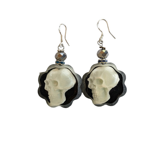 PAUL LESTER | 'Black & White Skull Earrings' | Mixed media / epoxy resin