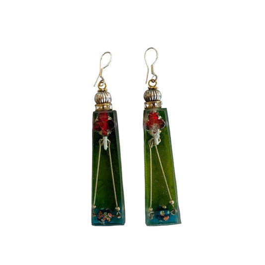 PAUL LESTER | 'Green & Silver Dangle Earrings' | Mixed media / epoxy resin