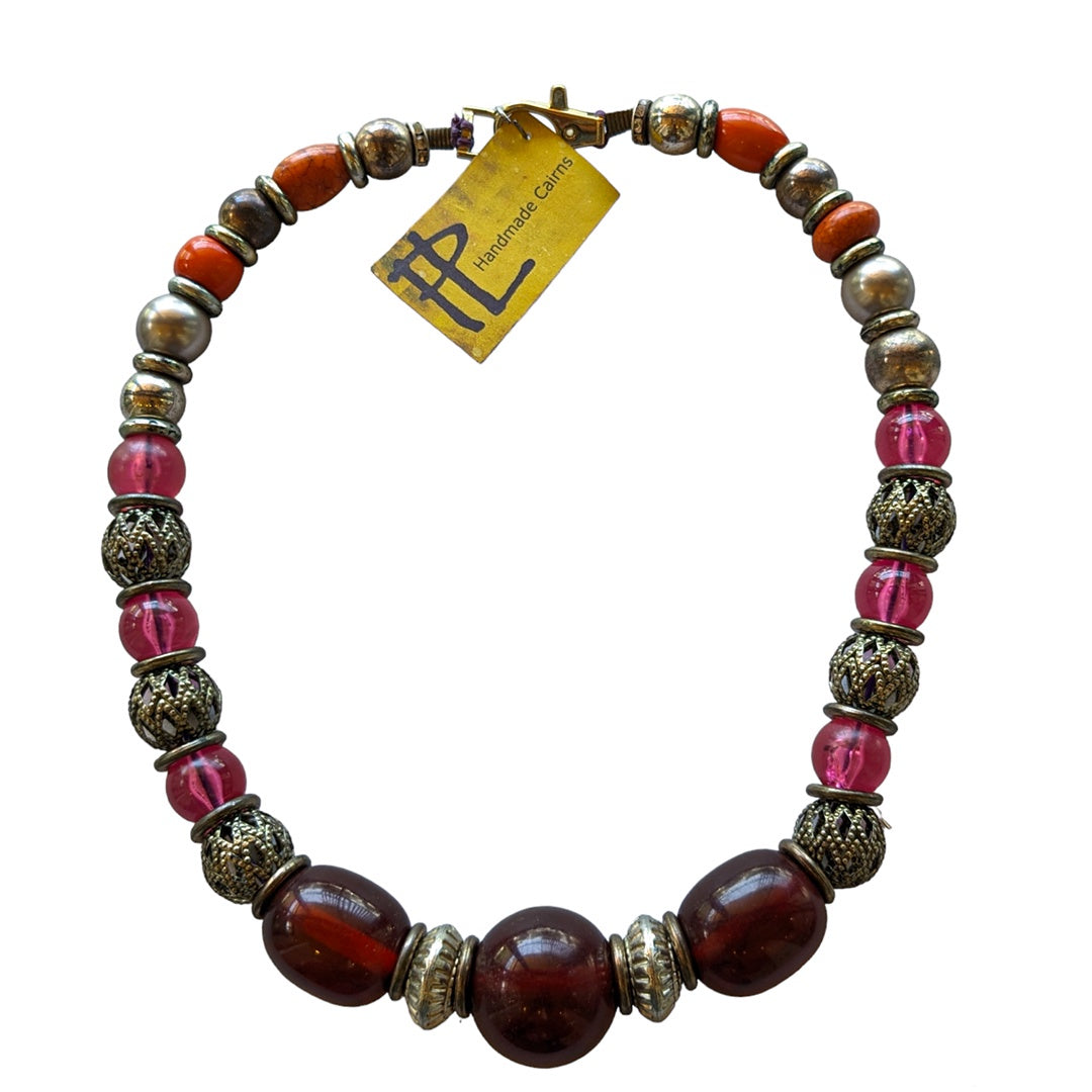 PAUL LESTER | 'Faux Amber & Pink Bead Necklace' | Mixed media / epoxy resin