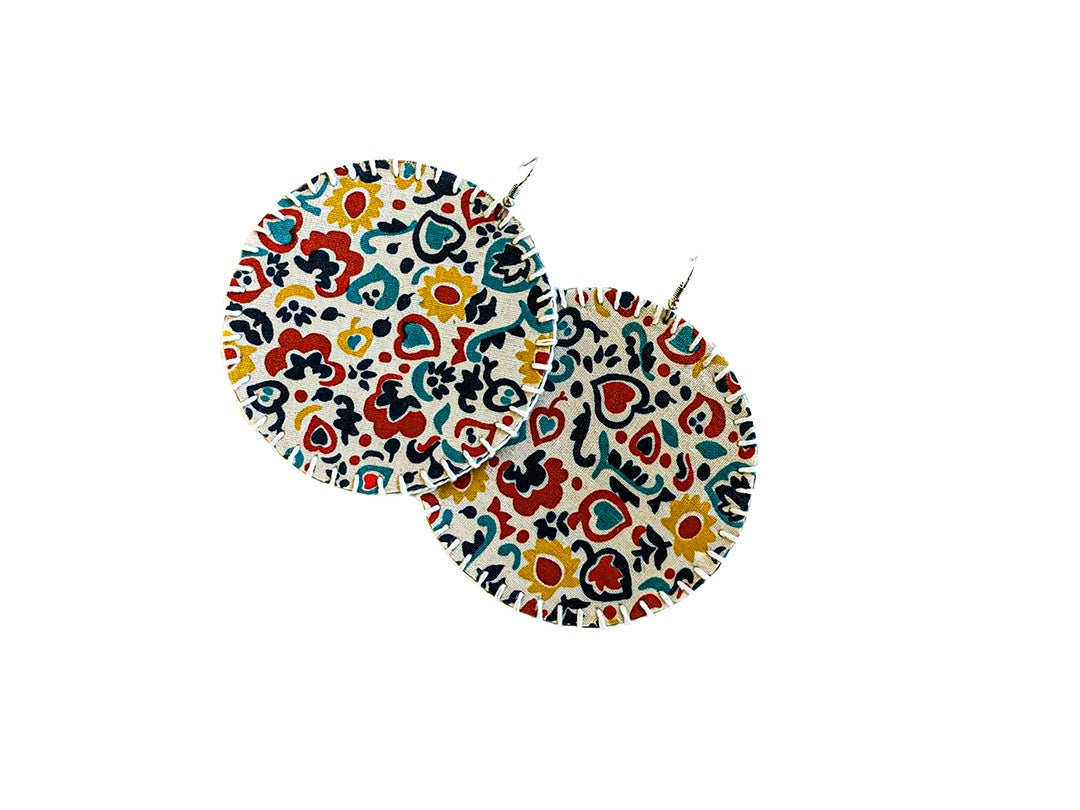 MUMA.NAI | 'Multicoloured Marks' | Earrings | Screen-printed / white embroidered cotton