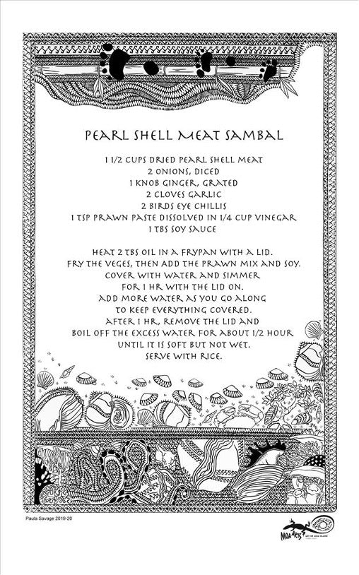 PAULA SAVAGE - Moa Arts | 'Pearl Shell Meat Sambal' | Tea towel