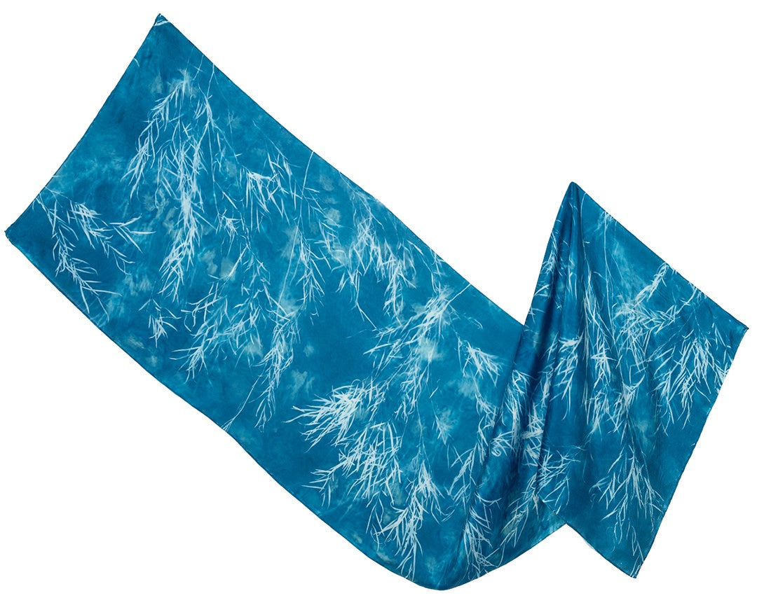 BLUE MUSE | 'Rain Willow' | Habotai silk cyanotype scarf