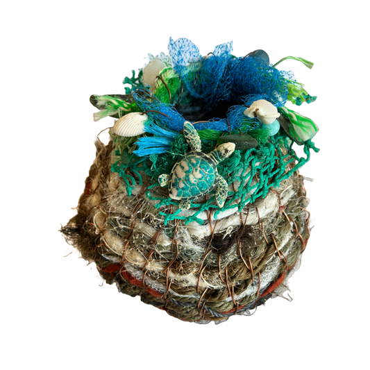 WILD THINGS | ‘Rockpool’ Basket | Recycled + found objects |  Medium / Green