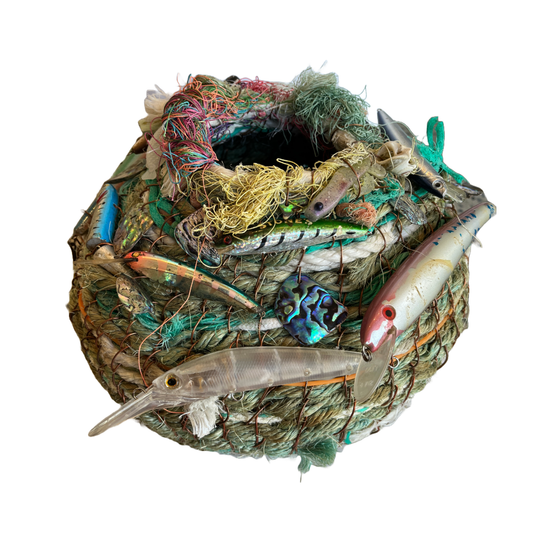 WILD THINGS | ‘Alluring' Basket - large | Recycled + found objects / neutrals with green