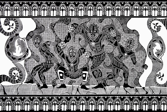 ROBERT TOMMY PAU | 'Mask dancers' Linocut Print |