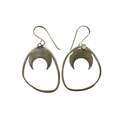 BREATH AND ESSENCE | ‘Flat Organic Hoop Moons’ Earrings | Sterling Silver