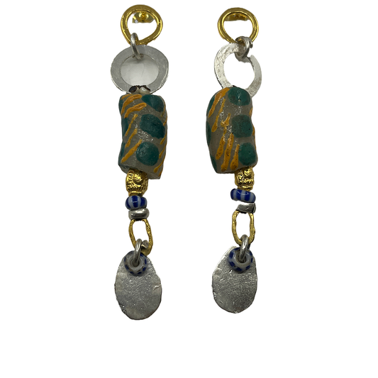 ARTIZ | 'African Glass Bead Earrings' | Green glass / bronze ring