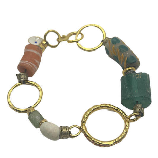 ARTIZ | 'African Glass Bead Bracelet' | Bronze circles / assorted beads