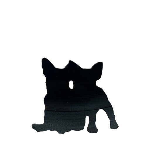 BARBARA DOVER | ‘Pair of French Bulldogs brooch’ | Hand-cut vinyl records + sterling silver