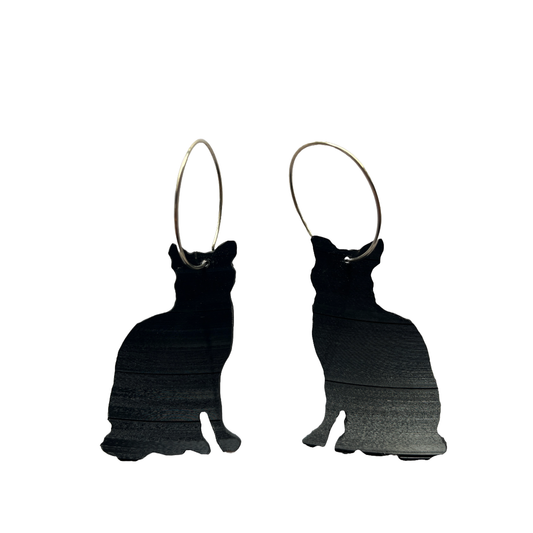 BARBARA DOVER | ‘Sitting Short-haired cat (2) earrings’ | Hand-cut vinyl records + sterling silver