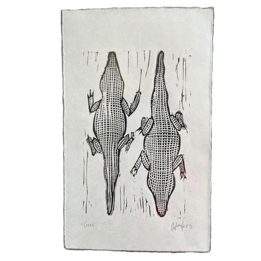 LITTLE GREEN BICYCLE | ‘Croc’  | Block print on Japanese Hosho paper (white)
