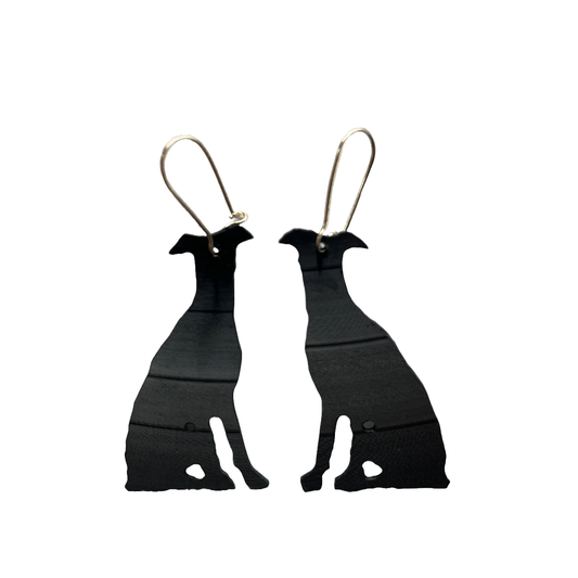 BARBARA DOVER | ‘Whippet earrings’ | Hand-cut vinyl records + sterling silver